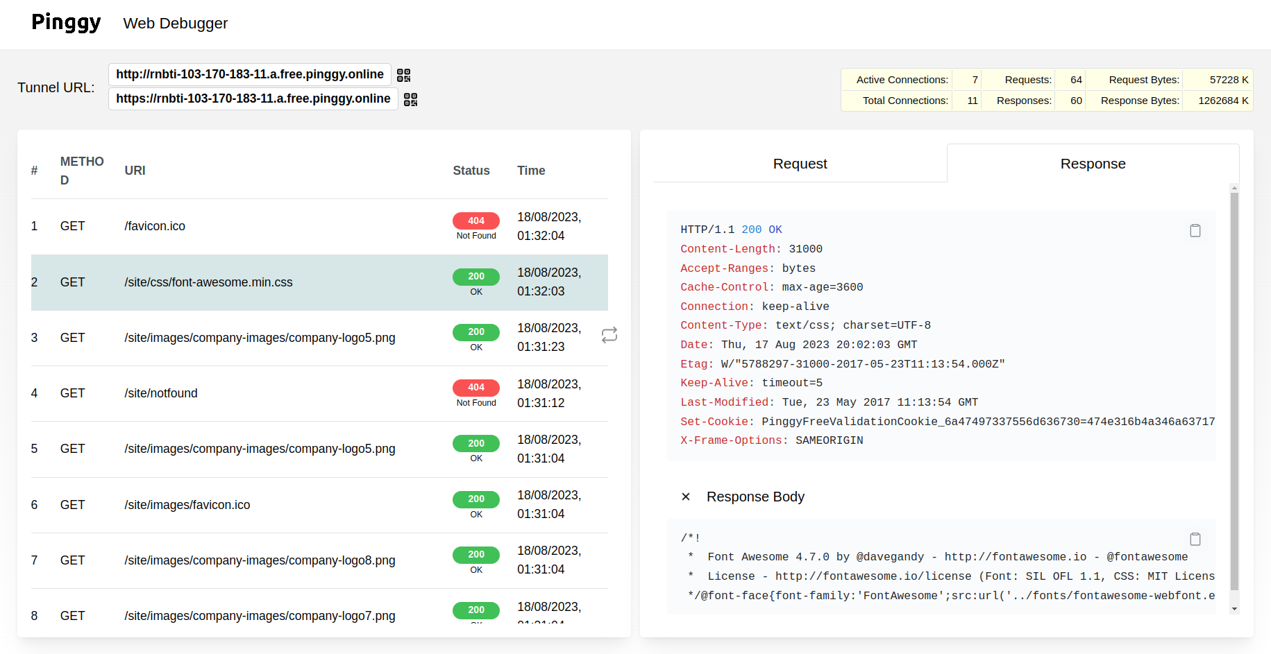 Pinggy web debugger screenshot